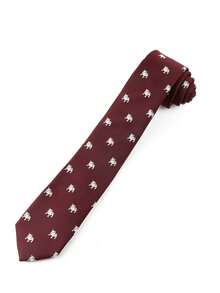 ZLQ&GOU 1PC Men's Burgundy Bulldog Jacquard Tie, Halloween Hound Pattern Necktie, Fun Animal Business Casual Suit Accessory Boyfriend Gift - Burgundy - View 2