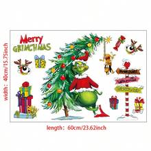 FIFA Stiker Dinding Kartun Grinch Dekorasi Natal Wallpaper Monster Hijau Pohon Natal Stiker Jendela Film - stiker - View 8