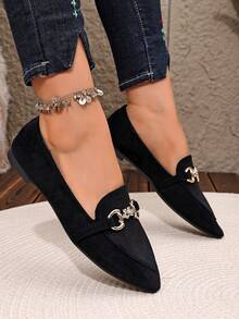 2026 Autumn/Winter New Fashion Comfortable Black Pointed Toe Flat Bow Ballet Shoes - Black - View 6