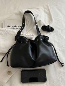 New Women Pleated Handbag, Fashionable Versatile Street Style Shoulder Bag, Underarm Bag,Bags For Woman,Black Bag - Black - View 10