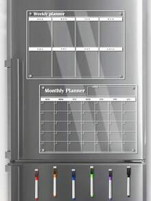 Transparent Acrylic Self-Adhesive Refrigerator Planning Board, Erasable Weekly Monthly Calendar Whiteboard, Home Kitchen Fridge Memo Notepad, Family Schedule Meal Planner Note Board - Multicolor - View 4