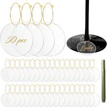 20/50pcs Wine Glass Decor Rings Round Acrylic Blank Wine Glass Marker Rings Suitable For Stemware Christmas Wedding Tasting Party Martini Glasses Birthday Decoration Identification Labels - View 1