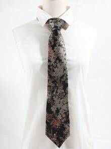 Vintage Black Jacquard Floral Men's Tie, Elegant Handmade Formal Necktie, Suitable For Weddings, Parties And Business Occasions - Black - View 4