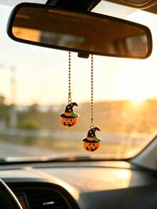 Halloween Witch Hat Pumpkin Car Hanging Ornament, Gold Bead Chain Jack-O'-Lantern Pendant For Rearview Mirror Auto Interior Holiday Decoration - Charm - View 11