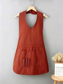 Fashionable Halter Neck Button Apron Sleeveless Kitchen Home Cooking Waist Tie, Suitable For Catering Nail Salon Beauty Parlor Adult Workwear - Multicolor - View 6