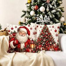 4pcs Vintage Christmas Pillow Covers, Snowman, Reindeer, Santa Claus, Exquisite Christmas Tree Gift Print Pattern, Clear 2D Printing Process, 45*45cm (18*18in), Soft Comfortable Polyester Cushion Covers, Zipper Closure, Machine Washable, Suitable For Living Room, Bedroom, Winter Holiday Home Decor (Pillow Covers Only, Pillow Insert Not Included) - Multicolor - View 5