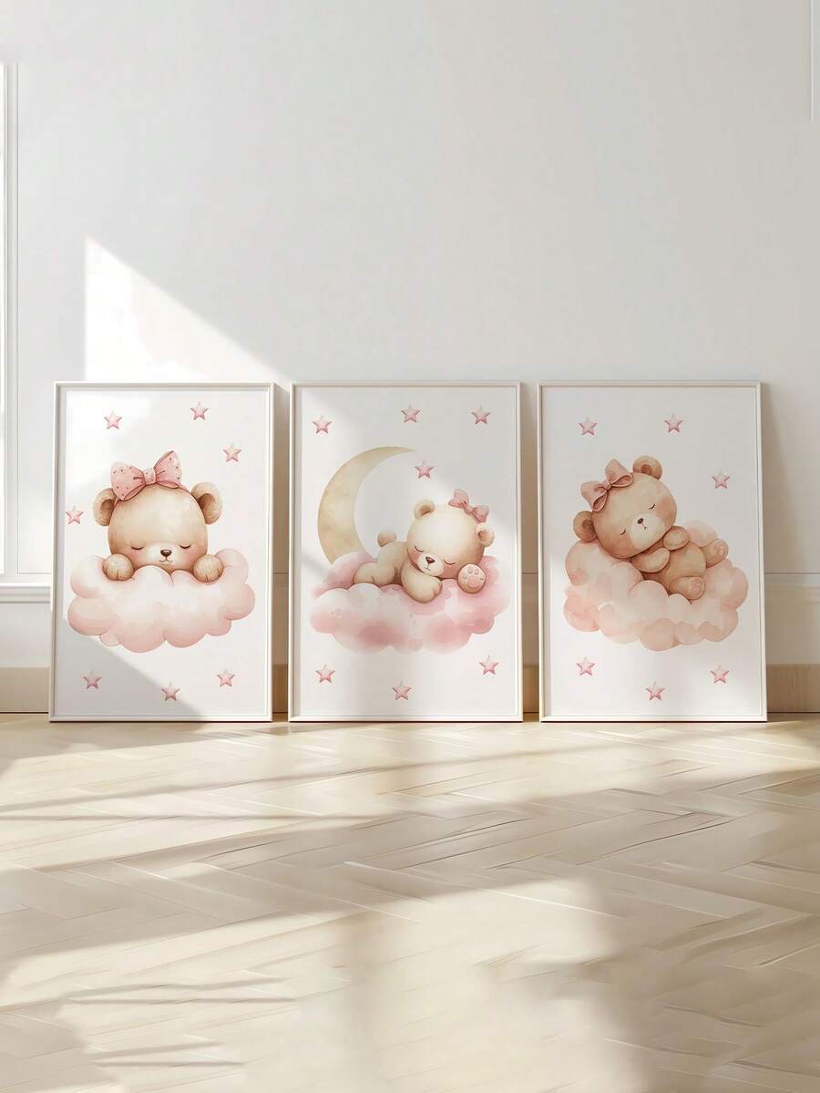 1pc Framed Canvas Wall Art For Baby Nursery, Vintage 