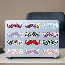 50pcs Colorful Leopard-Print Mustache Stickers Decals, Easy To Apply And Peel, PVC Self-Adhesive Stickers, Suitable For Journals, Scrapbooks, Laptops, Water Bottles And Travel Crafts - Black - View 8