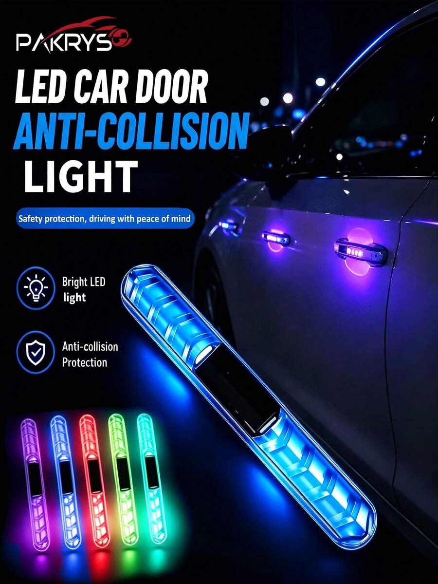PAKRYS 1/2/4 PCS Strip Lampu Pintu Mobil Tenaga Surya, Lampu Dekorasi Multi-Mode 5 Warna dengan Perekat Mandiri, Pencahayaan Keamanan untuk Mobil Sepeda Motor dan Sepeda untuk Penggunaan Malam Hari