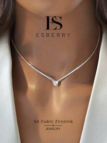 ESBERRY 1件亮面心形白色鋯石吊墜項鍊，珠寶，優雅女性禮物，適合日常配戴 - 心鑽項鍊 - 查看 2
