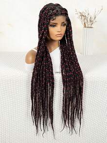32 Inch Front Lace Synthetic Wig, Women's Fashion Braided Wig, High Density, Full Lace Area, Heat Resistant Synthetic Wig, Soft And Comfortable, Suitable For Daily Wear, Colorful Gradient Braided Women's Synthetic Wig Halloween, Cosplay - Piano Color - View 7