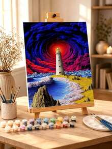 DIY Vibrant Surreal Lighthouse Storm (Frameless Or Framed 8x12 / 16x20 Inches) Paint By Numbers Kit(Acrylic) Arts & Crafts For Adult Beginners, Home Wall Decor, And Holiday Gifts - Sets - View 4