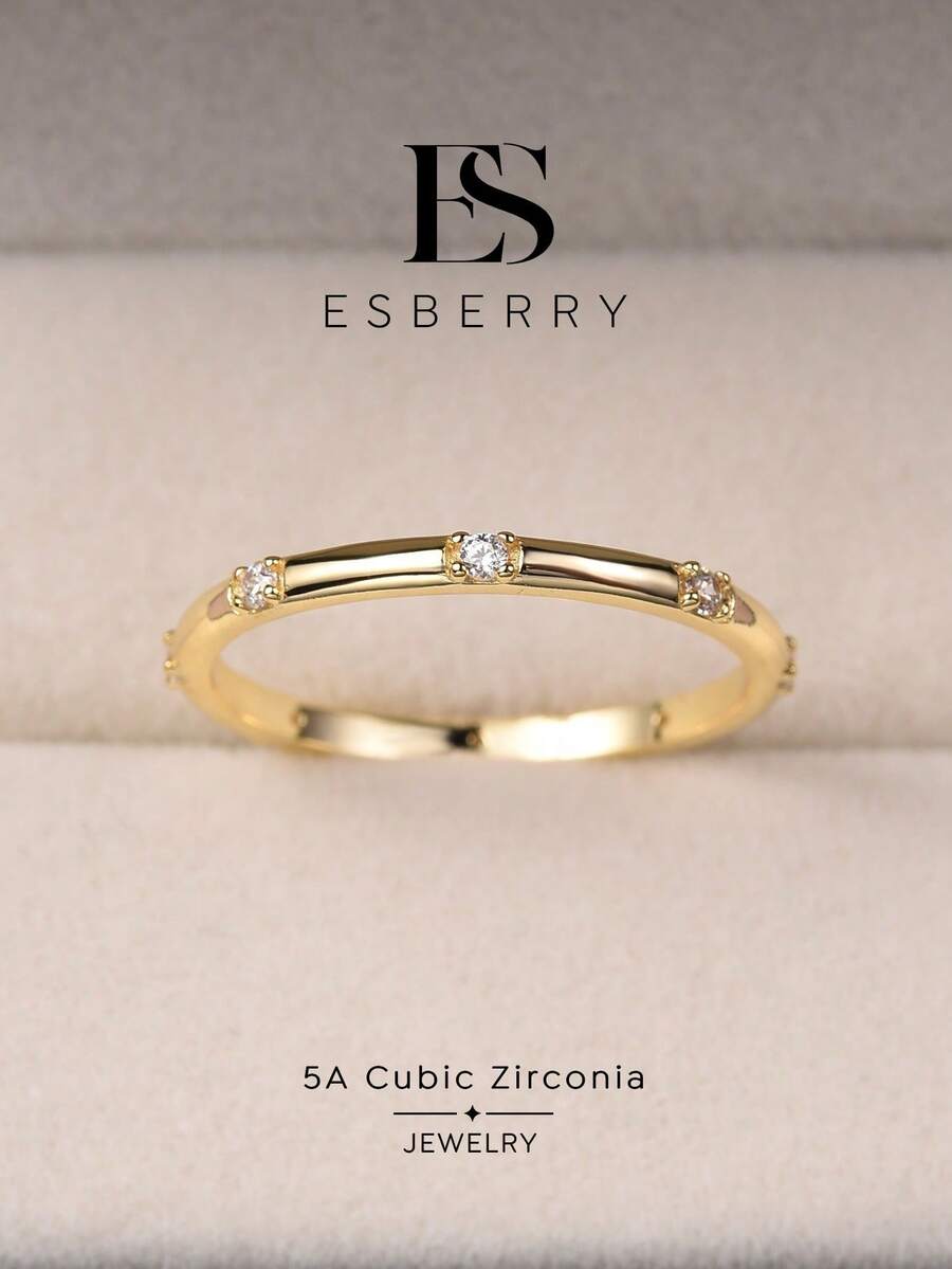 ESBERRY 1件精緻立方鋯石戒指,鍍金,高級珠寶,日常配戴,禮物 - 白色 - 查看 1