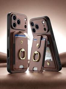 1pc Autumn/Winter Brown Multi-Function Card Holder Apple 17 Phone Case, Apple Phone Case With Built-In Card Holder And Ring Stand, Super Cool Smart Phone Case, Multi-Slot Wallet Style With Ring 17Pro Max Phone Case, Apple 18 Pro Max Ring Anti-Drop Phone Case, Smart Phone Stand Suitable For Travel And Reading, Apple 16 Pro Phone Case With Built-In Ring Stand, Apple 13 Phone Case, Well-Made Suitable As Gift Phone Case Phone Accessories, 3-In-1 Anti-Drop Android Phone Case Compatible With Galaxy S26 Ultra, Super Cool Ring Phone Case Cover - Brown - View 2