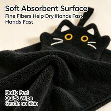 sanrou 3pcs-Cute Black Cat Hanging Hand Towel, Soft Coral Fleece Super Absorbent Quick‑Dry Reusable Hand Cloth, Decorative Hanging Loop Towel For Kitchen Bathroom Sink Countertop Household Home Decor - Multicolor - View 3