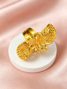 1pc Fashion Women's Gold Mesh Copper Open Ring Index Finger Ring, Suitable For USA, UK, France, Middle East, Dubai, Africa, Saudi Arabia, Bridal Wedding Banquet Dress Accessory, Mother's Day, Valentine's Day, Wedding Season, Birthday, Holiday Gift, Daily Wear - Yellow Gold - View 4