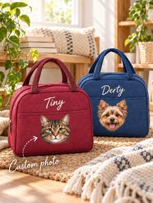 Personalized Pet Photo And Name Lunch Bag/Lunch Box, Custom Corduroy Lunch Box (Customizable Name), Suitable For Work, Travel And School. Suitable For Lunch Tote Bag, Back To School Gift - Multicolor - View 1