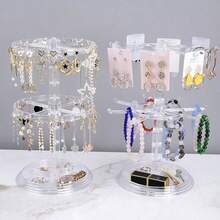 Adjustable 2-Tier Rotating Keychain Display Rack, Multi-Functional Plastic Desktop Storage Organizer, Suitable For Storing Keychains, Badges, Jewelry, Necklaces - 2 layers of transparent - View 2