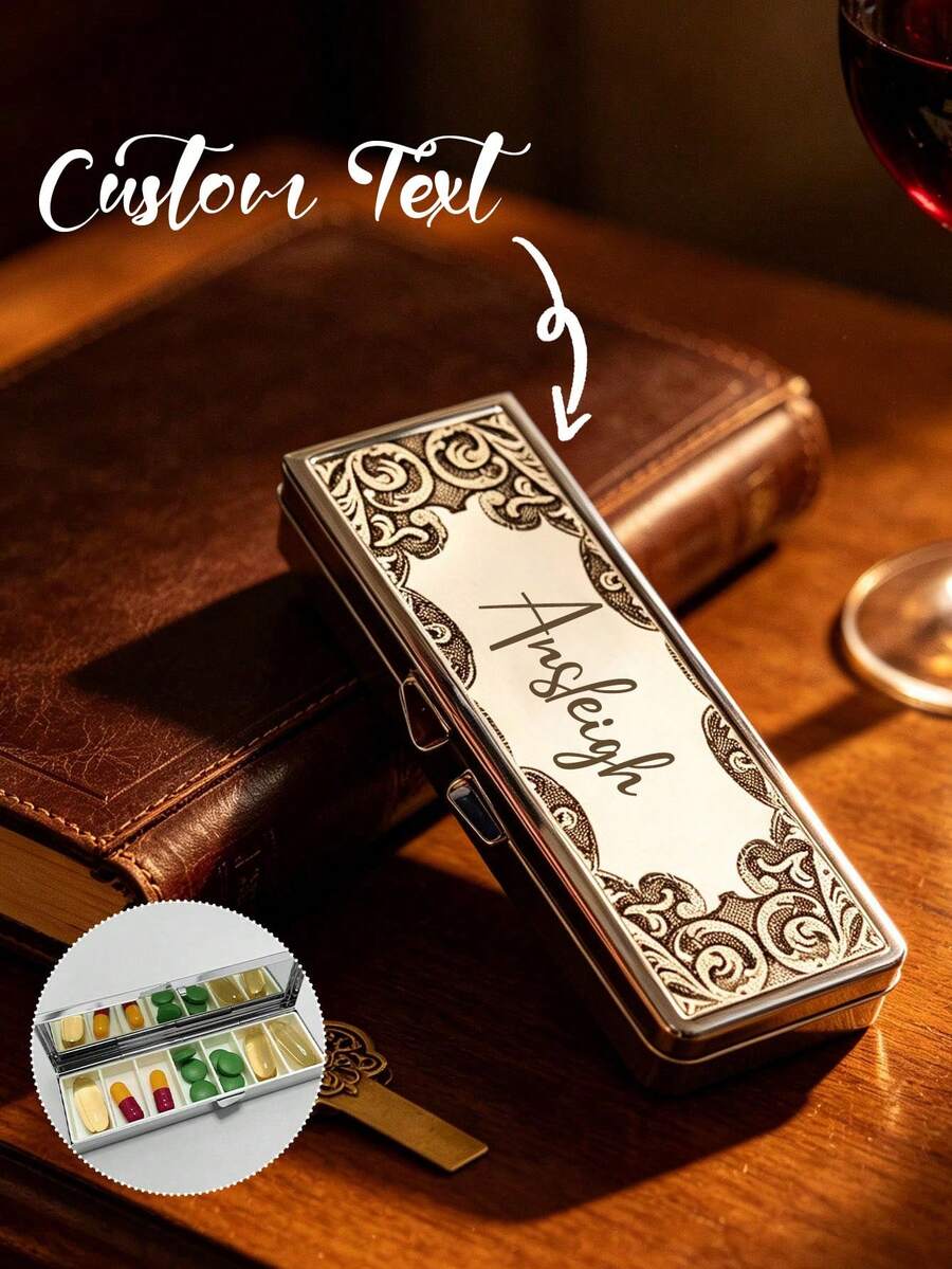 Custom Pill Box, Personalized Vintage European-Style Pill Box, Portable Pill Dispenser. Precise 1-2 Pill Dispenser, Convenient Medication Storage Box, Easy-To-Use Design, Plastic Material, Portable Travel Pill Box, Dispenser Box, Large Capacity Medication Box, Back To School Gift, Halloween Gift, Christmas Gift (Empty Pill Box Only) - Multicolor - View 1