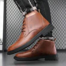 Bốt cổ ngắn nam buộc dây cổ cao, mũi tròn, da nhân tạo, đế dày, size lớn đến 48, phong cách cổ điển casual - màu nâu - Xem 15