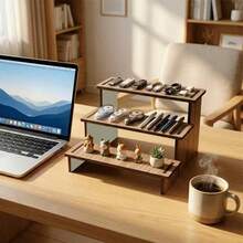 1pc Multi-Layer Wooden Storage Rack With Natural Wood Grain, Desktop Organizer Shelf For Displaying Miniatures, Perfumes, Succulents And Green Plants, Display Stand - Light Walnut - View 1
