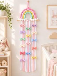 1pc Pink Rainbow Bow Storage Rack, Boho Style Wall-Mounted Bow Hair Accessory Organizer, Hair Clip Holder, Wall Decor, Suitable For Girls Room, Bedroom, Living Room - Multicolor - View 4