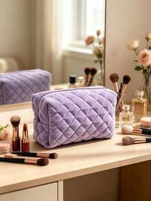1pc Candy Color Soft Velvet Towel Fabric Makeup Bag, Cute Small Items Toiletry Pouch, Student Portable Storage Bag With Zipper Closure, Suitable For Travel And Daily Use, Cosmetic Travel Bag, Fashionable Organizer Bag - Multicolor - View 13