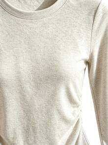 Women's Short Long Sleeve T-Shirt, Classic Crew Neck Design, Soft Skin-Friendly Fabric, Slightly Stretchy And Comfortable, Suitable For Daily Layering - Grey - View 10