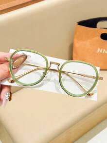 1PC Unisex Round Cat Eye Frame Glasses, Contrast Color Elegant Luxury Metal Decor, Y2K Sweet Cool Retro Street Minimalist Fashion Eyewear Frame For Vacation - Clear - View 13