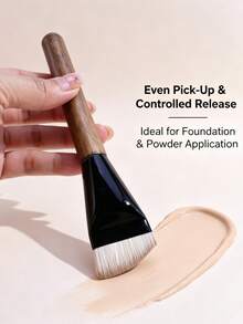 1pc Angled Wide Head Foundation Brush, Mask Brush, Wooden Handle, No-Streak Non-Absorbent, Foundation Liquid Makeup Brush, Portable For Beginners - Multicolor - View 7