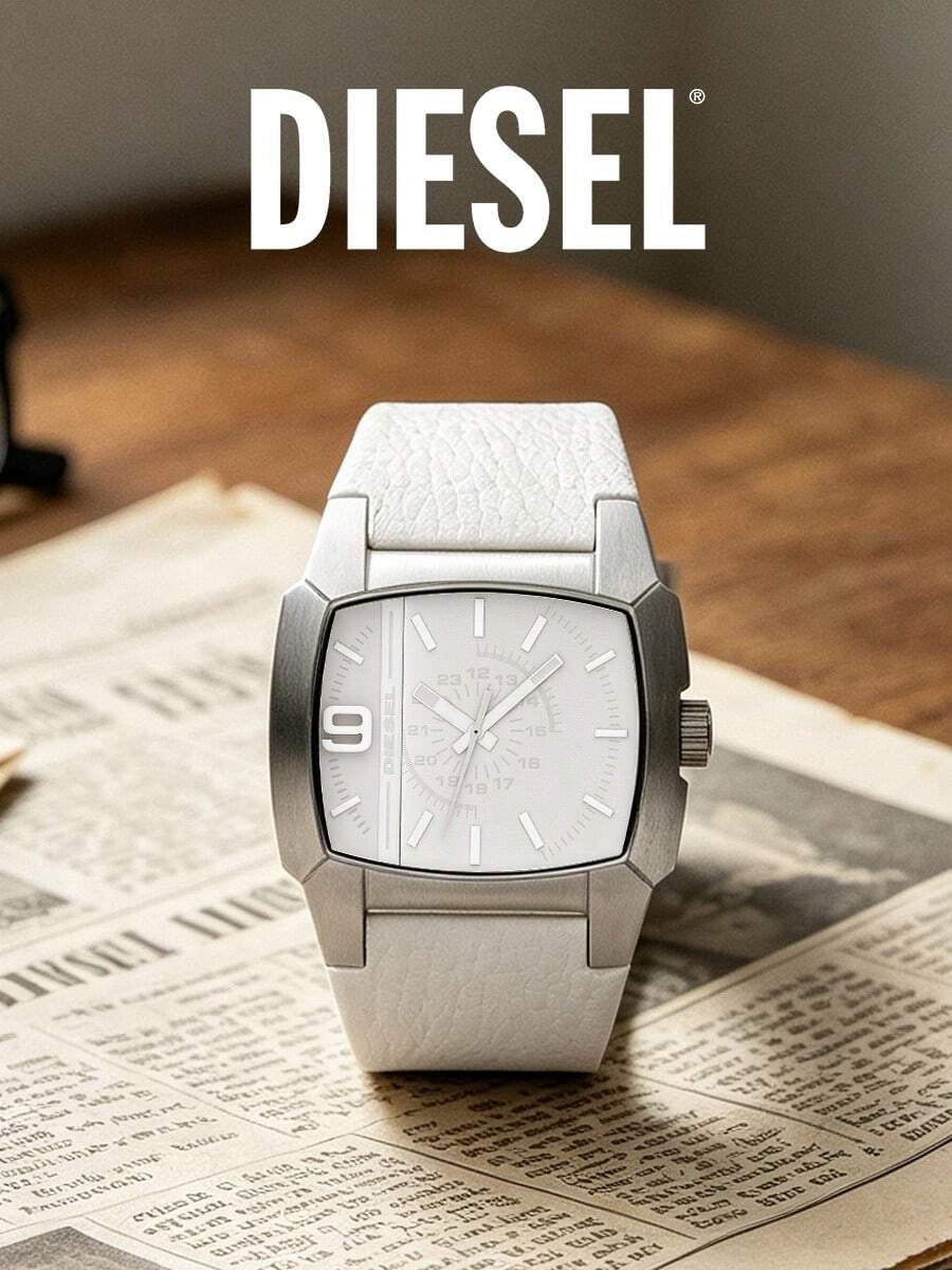 Diesel DZ1449 Stylish Men's Gift Wrist Watch, Distinct Square Shape 5BAR Water Resistant Casual Daily Wristwatch - White - View 1