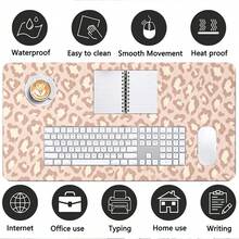 1pc Light Pink Leopard Pattern Faux Leather Desk Pad, Waterproof Oilproof Large Extended Leather Mouse Pad, Computer Keyboard Desk Mat For Work Gaming Study Table Decor - View 9