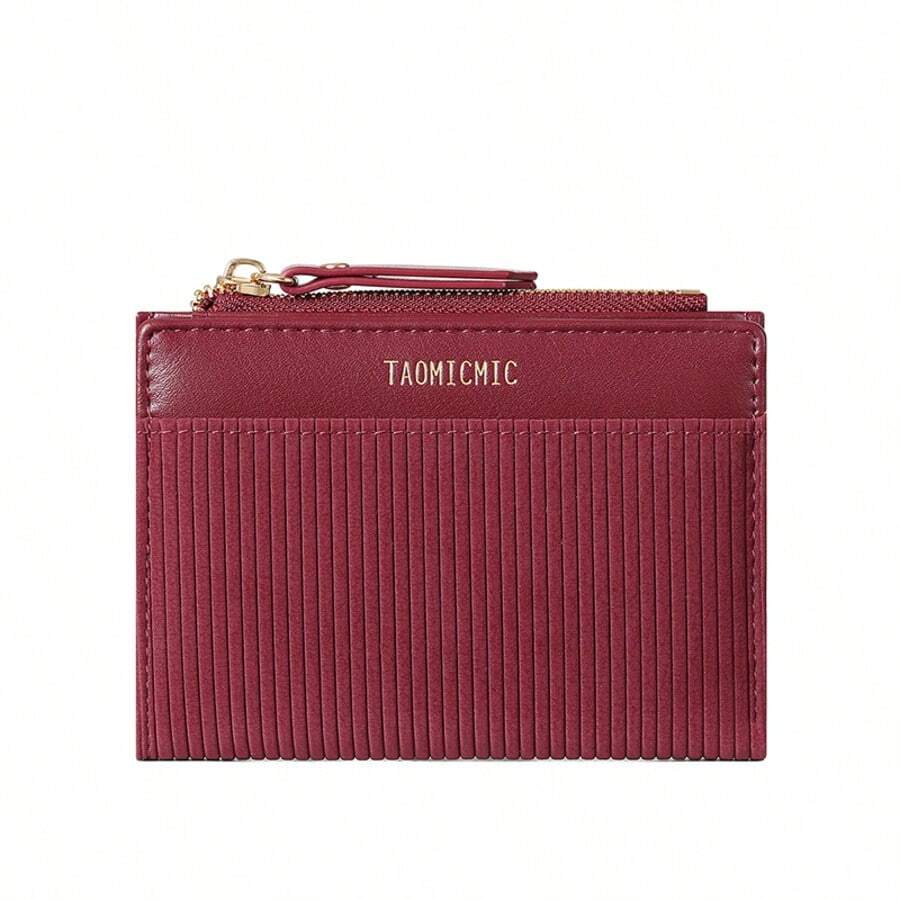 Fashion Vertical Stripe PU Leather Bifold Wallet, Multi-Card Slots With ID Window Portable Zipper Wallet, Suitable For Daily Use