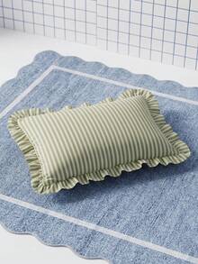 Joivida 1/2/4pcs Green & White Striped Ruffle Edge Pillow Covers, Washed Cotton French Country Farmhouse Cushion Covers, No Insert, Soft Breathable Washable Decor For Sofa Bed Living Room, Multiple Sizes - Green and White Vertical Stripes - View 6