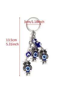 1pc Blue Bead Owl Keychain, 3 Owl Dangle Bag Charm, Vintage-Style Lightweight Key Ring For Handbag, Backpack, Car Keys & Travel - Multicolor - View 11