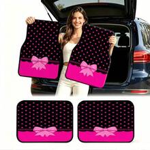 4pcs Set Polka Dot Bow Style Car Mats, Cute Girl Style Interior Decor, Suitable For SUV/Truck/Sedan/MPV Multiple Vehicle Models, Polyester Material Pet Friendly, Keep Your Car Interior Clean - Bowknot Polka Dot - View 4