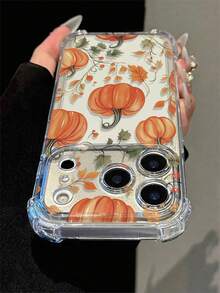 Transparent Bottom Pumpkin Autumn Leaf Print Pattern Phone Case, Compatible With Iphone 18 Pro Max 18 Pro 17 Air 17 16 Pro Max 16 15 Pro Max 15 15 14 13 12, With A Protruding Lens Frame For Protection, Scratch Resistant And Shockproof Phone Case, Autumn Healing Phone Protective Case, Phone Accessories - Multicolor - View 5