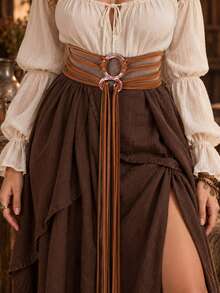Halloween Witch COS Waist Rope, Vintage Double O-Ring Metal Buckle Multi-Strand Wrapped Tassel Belt, Medieval Renaissance Dress Costume Accessory - A - View 3