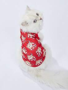 The 3estie 3eastie 2pcs Christmas Paw Print Pattern Funny Design Pet Vest, Physical Flea Protection, Reduced Shedding, Insulated & Breathable Dog Vest, Suitable For Large And Small Dogs And Cats, Indoor And Outdoor - Multicolor - View 3