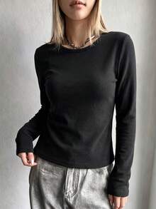 Dernon Women's Warm Thermal Long Sleeve T-Shirt, Slim Fit Top, Black - Black - View 7
