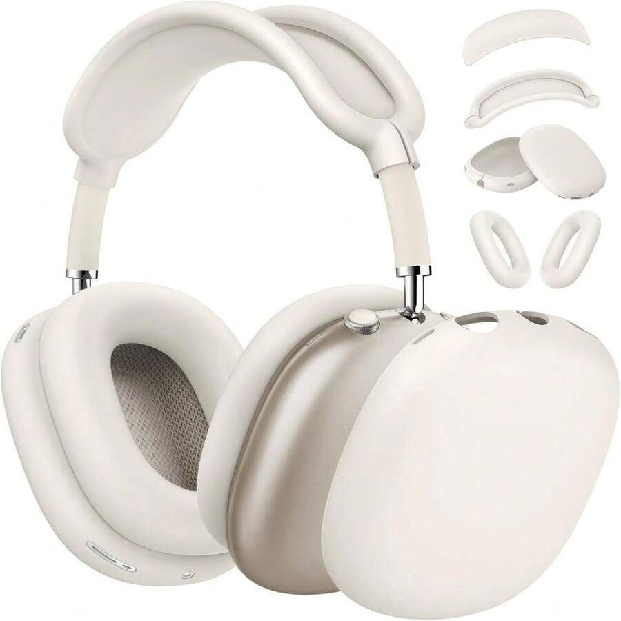 Silicone Full Protective Case Cover Set Compatible With AirPods Max, Headband Cover + Ear Cups Shells + Ear Pad Sleeve, Anti‑Scratch Anti‑Dust Soft Silicone Headphone Accessories