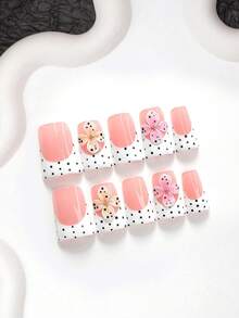 秋季 10 件裝時尚手工穿戴甲 Polygel 美甲套組，花卉波點黑白配色，極簡風，3 種尺寸可選，杏仁甲、鴨嘴甲、棺材甲，適合派對、跳舞、日常配戴（手工細節可能有所不同） - 彩色 - 查看 13