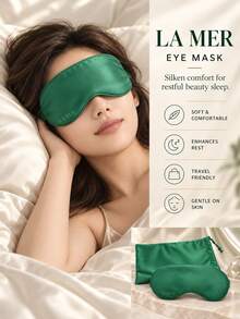 La Mer Eye Mask, 21*9cm, Storage Pouch 25*12cm, Single Piece, Silky Blackout, Skin-Friendly Sleep Aid, Suitable For Home And Travel - Green - View 3