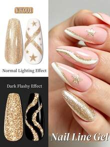 XEIJAYI 1pc 10ml Rhinestone Glitter Gold Color Painting Gel, UV/LED Suitable For Nail Gel, Suitable For Salon And Home DIY Nail Art - Gold - View 4