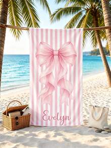 Custom Name Pink Bow Beach Towel, Soft Absorbent Microfiber Towel, Lightweight For Beach Pool Camping Travel, Girls Kids Gift - Multicolor - View 6