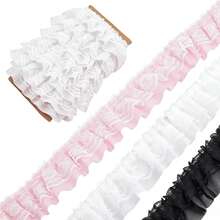 2Y/5Y/10Y Double Layer Ruched Lace Trim 5cm Wide, Pink White Black Pleated Ruffle Edge, Suitable For DIY Sewing, Skirt Hem, Pillowcase, Handmade Decoration - A - View 1