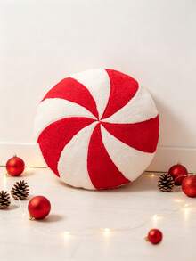 Christmas Round Throw Pillow, Red And White Candy Swirl Pattern Cushion, Soft Decorative Plush Pillow, Suitable For Christmas Home Party Sofa Decor - Multicolor - View 3