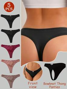 5pcs/Pack Satin Silky Thongs, Low Waist Pendant Style, Soft Skin-Friendly Daily Multi-Color Triangle Panties - Multicolor - View 1