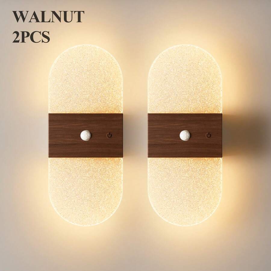 現代水晶感應式壁燈 LED 智能感應壓克力壁燈 無線 LED 壁燈 電池供電小夜燈 可調色溫與亮度 適用於走廊、浴室、臥室、客廳，居家裝飾