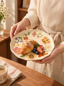 Hand-Painted Fruit Doodle 8.5 Inch Ceramic Plate, Hand-Painted Underglaze Craft, Asymmetrical Hand-Molded Plate, Salad Plate, Pasta Plate, Dessert Plate, Multi-Purpose Serving Tray, Suitable For Daily Use And Gifting. - Multicolor - View 10